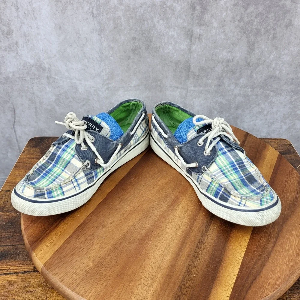 Sperry Top Sider Boat Shoes Womens 6 M Blue Plaid Canvas Loafers Slip On 9755828